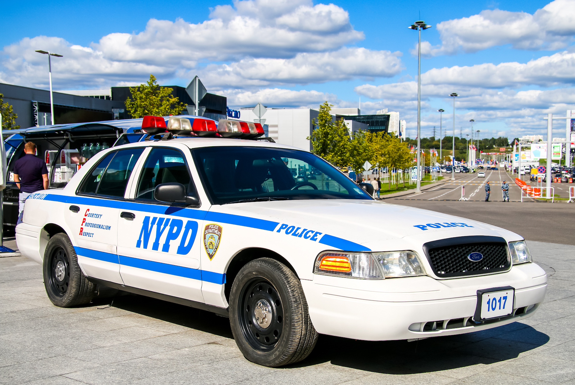 Motor car Ford Crown Victoria Police Interceptor of the NYPD in the city street.